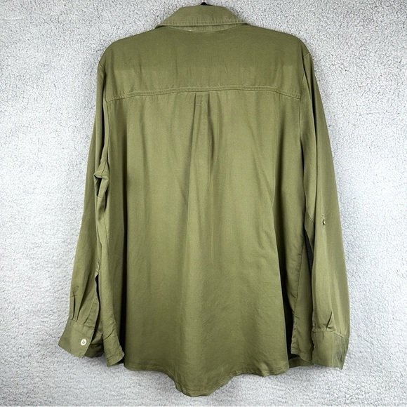 Marc New York Top Womens 1X Green Blouse Lace Up Roll Tab Office Minimalist - Picture 5 of 14